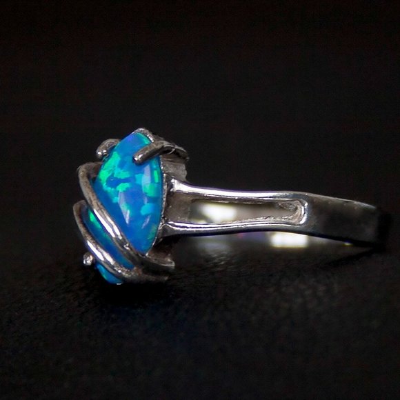 Vintage Blue Opal 925 Sterling Silver Ring Size 6.5, Stamped 925, Everyday Ring - Picture 4 of 5